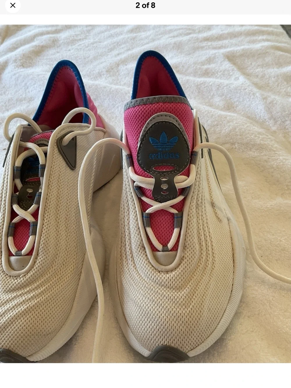 adidas Women's Cream Sneakers with Pink and Blue Accents